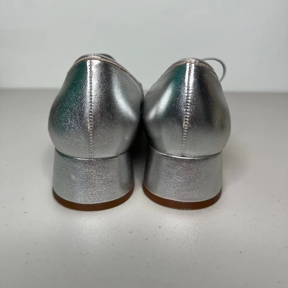 Maeve Anthropologie Silver Crystal Bow Ballet Heels Size 9 - Picture 4 of 9